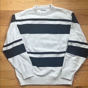 Zara White and Black Striped Cotton Sweater